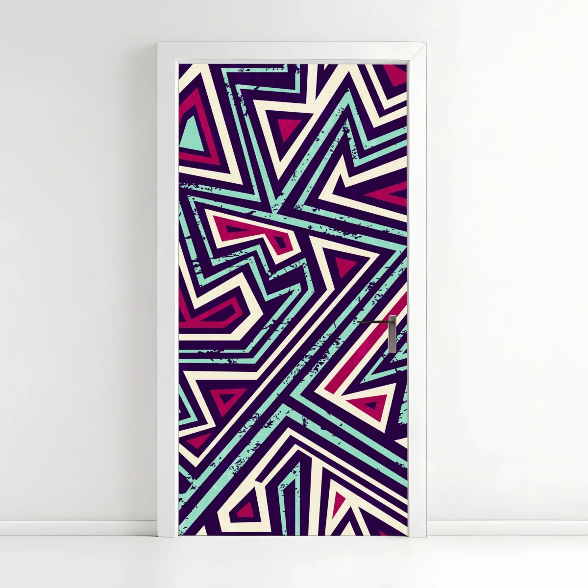 Adesivo per porta motivo geometrico pop retrò a triangoli • Wallissimo® Adesivo per porta motivo geometrico pop retrò a triangoli • Wallissimo®