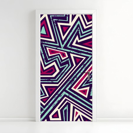 Adesivo per porta motivo geometrico pop retrò a triangoli • Wallissimo®