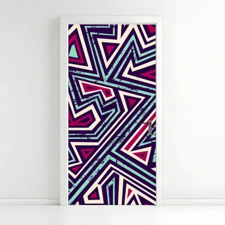 Adesivo per porta motivo geometrico pop retrò a triangoli • Wallissimo®