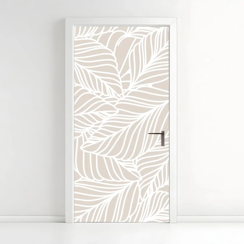 Adesivo per porta motivo foglie beige elegante