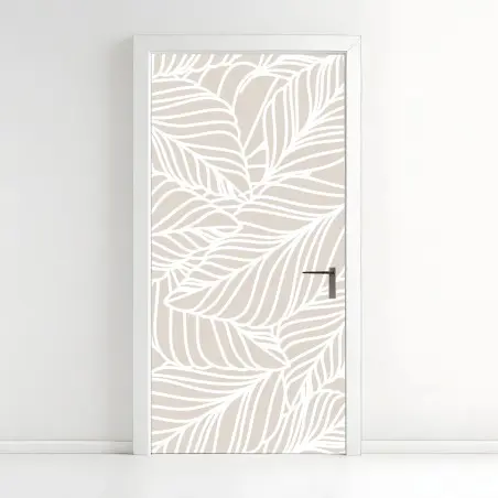 Adesivo per porta motivo foglie beige elegante • Wallissimo®