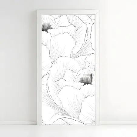 Adesivo per porta motivo floreale in bianco e nero • Wallissimo®
