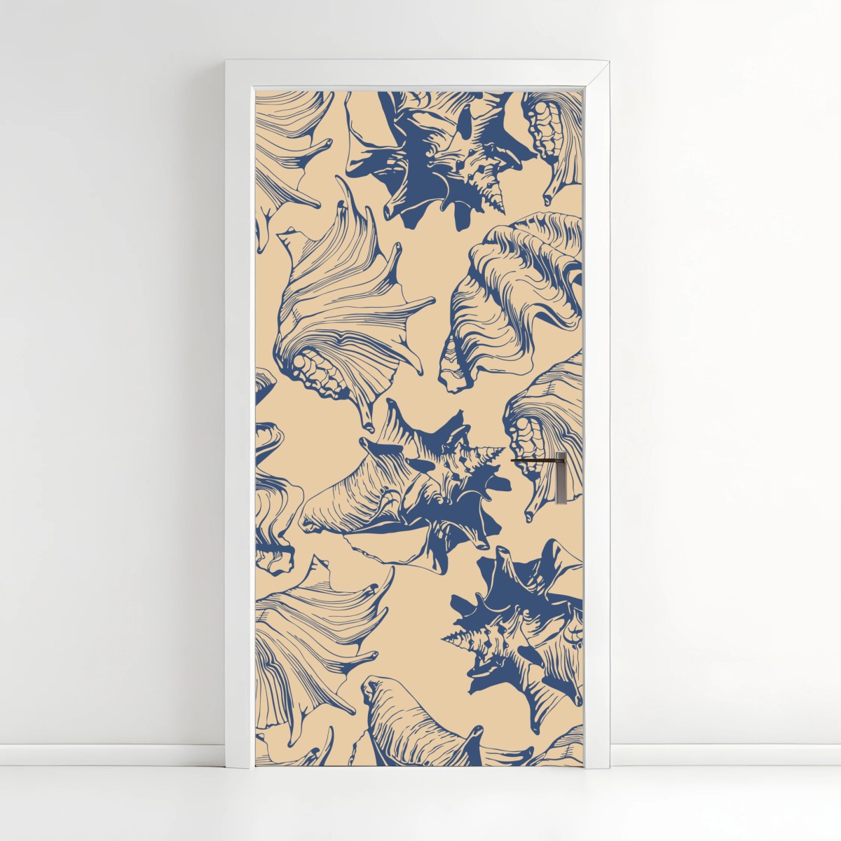 Adesivo per porta motivo conchiglie marino blu e beige • Wallissimo®