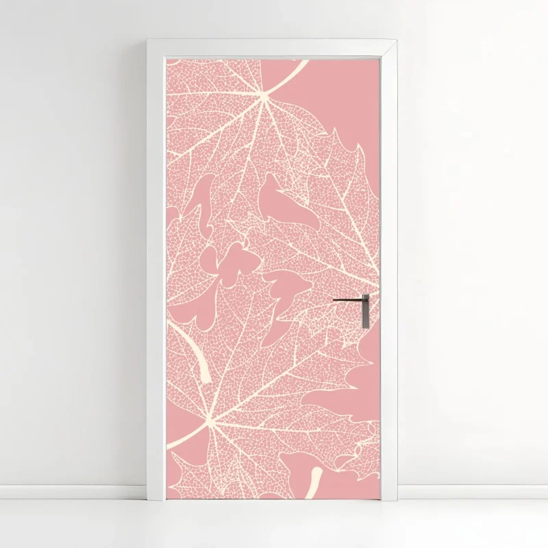 Adesivo per porta motivo foglie scheletrate rosa tenue