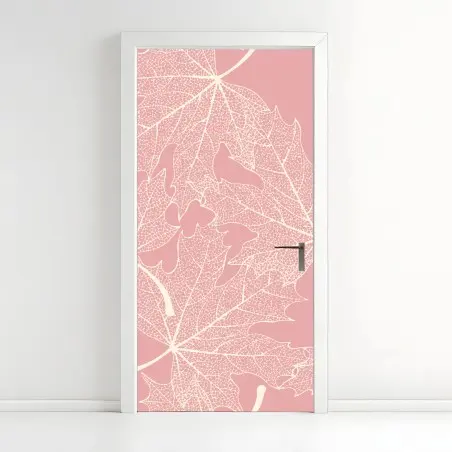 Adesivo per porta motivo foglie scheletrate rosa tenue • Wallissimo®
