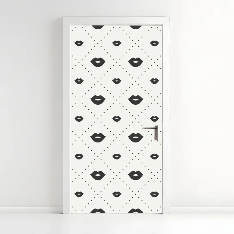 Adesivo per porta motivo labbra minimal in bianco e nero
