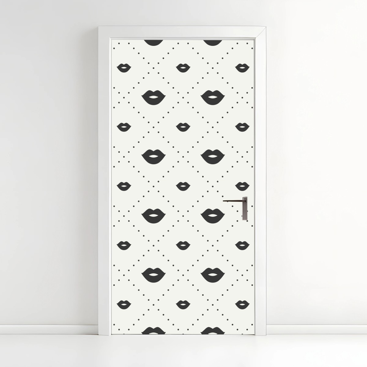 Adesivo per porta motivo labbra minimal in bianco e nero • Wallissimo®