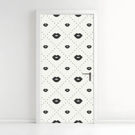 Adesivo per porta motivo labbra minimal in bianco e nero • Wallissimo®