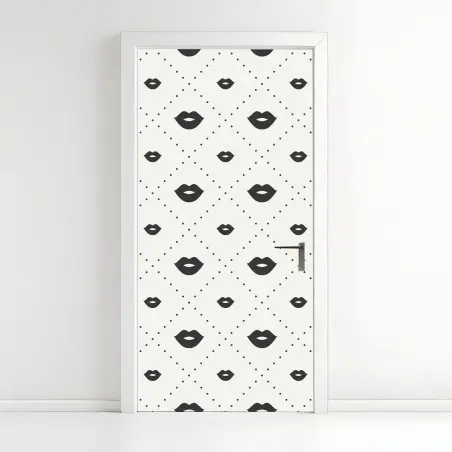 Adesivo per porta motivo labbra minimal in bianco e nero • Wallissimo®