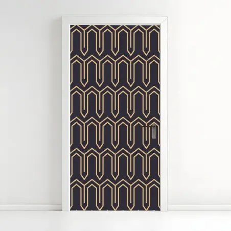 Adesivo per porta motivo geometrico art deco in oro su sfondo scuro • Wallissimo®
