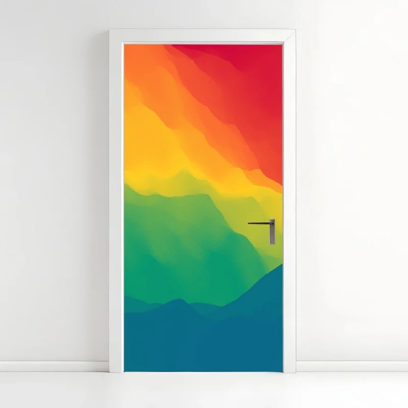Adesivo per porta paesaggio montano astratto dai colori vibranti