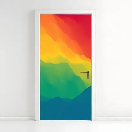 Adesivo per porta paesaggio montano astratto dai colori vibranti • Wallissimo®