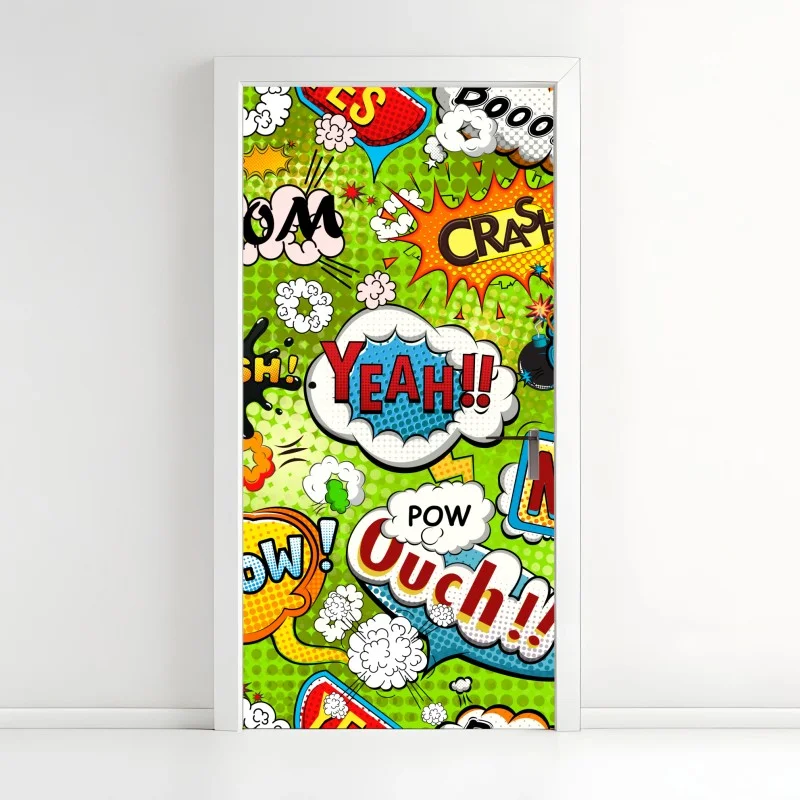 Adesivo per porta murale pop art onomatopee esplosive