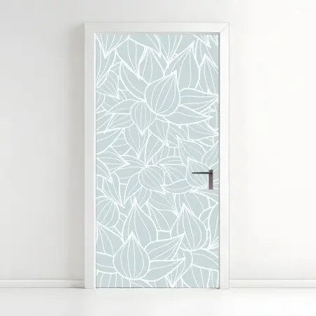Adesivo per porta motivo botanico in azzurro polvere • Wallissimo®