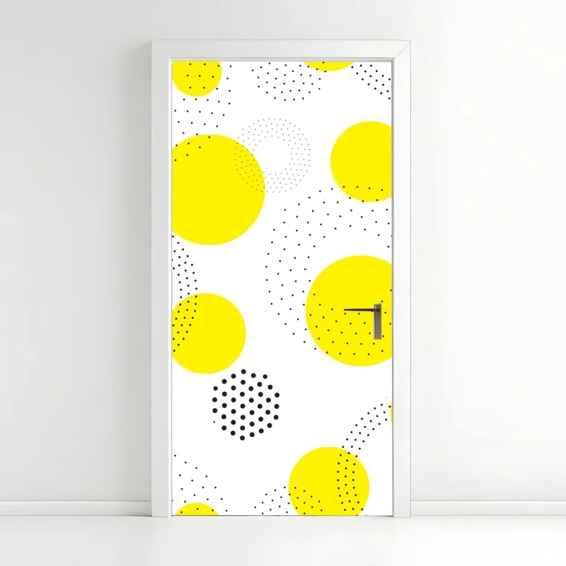 Adesivo per porta motivo di cerchi gialli e puntini neri