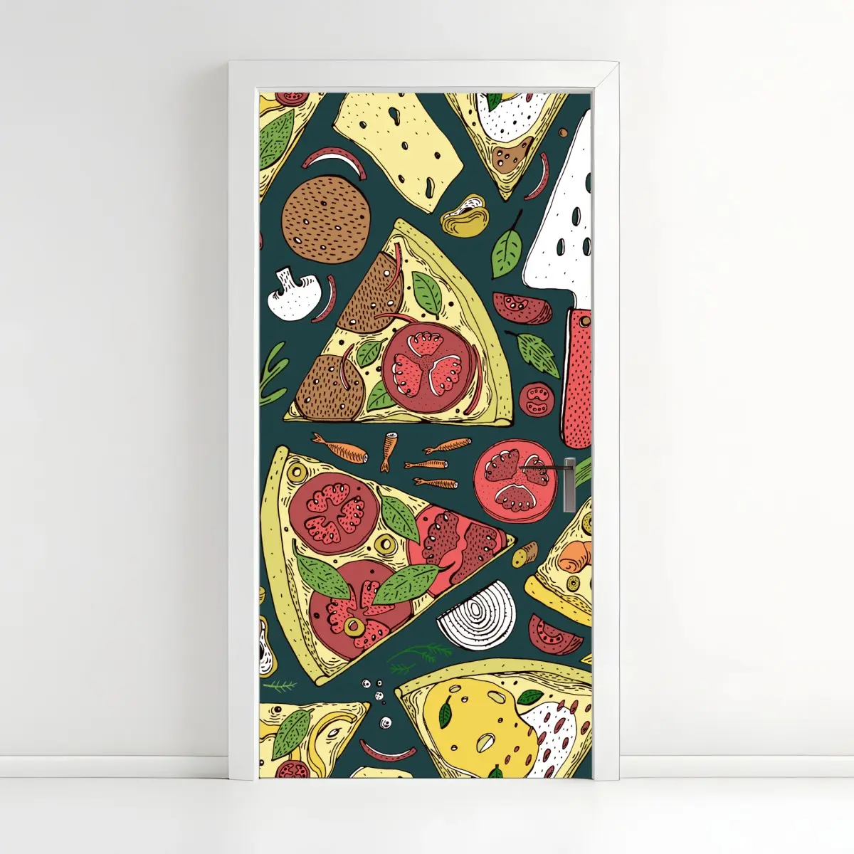 Adesivo per porta motivo pizza illustrata colorata per pareti • Wallissimo®