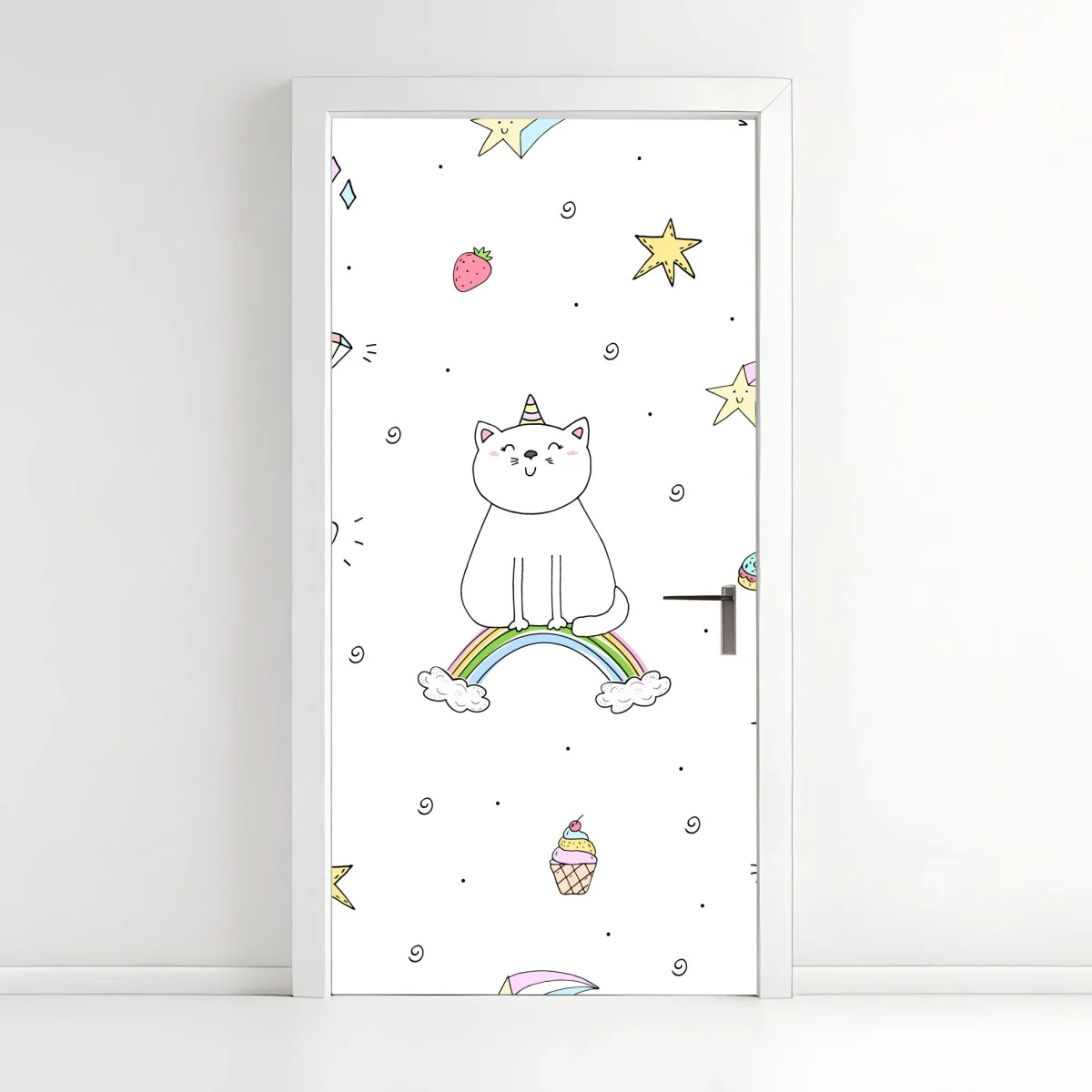 Adesivo per porta gatto arcobaleno in stile kawaii • Wallissimo® Adesivo per porta gatto arcobaleno in stile kawaii • Wallissimo®