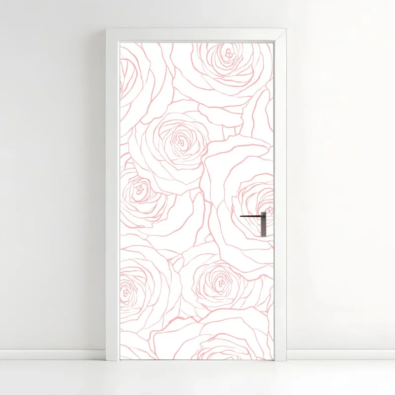 Adesivo per porta motivo di rose rosa delicato • Wallissimo®
