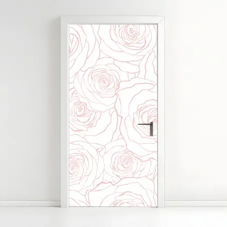 Adesivo per porta motivo di rose rosa delicato • Wallissimo®