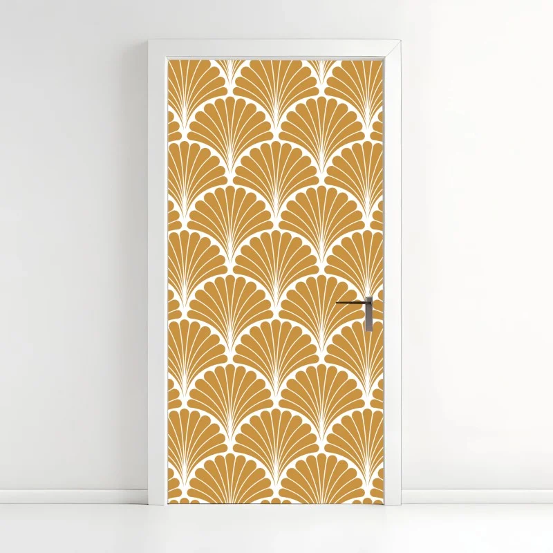 Adesivo per porta elegante motivo art déco a conchiglia oro