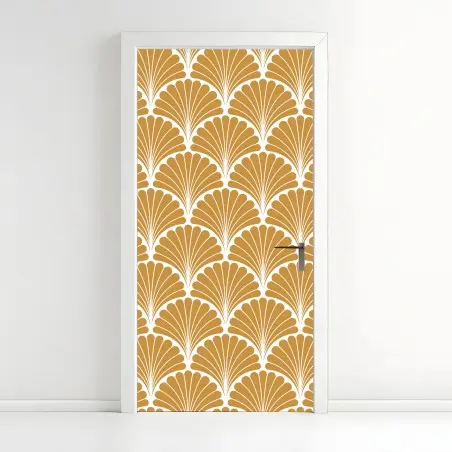 Adesivo per porta elegante motivo art déco a conchiglia oro • Wallissimo®