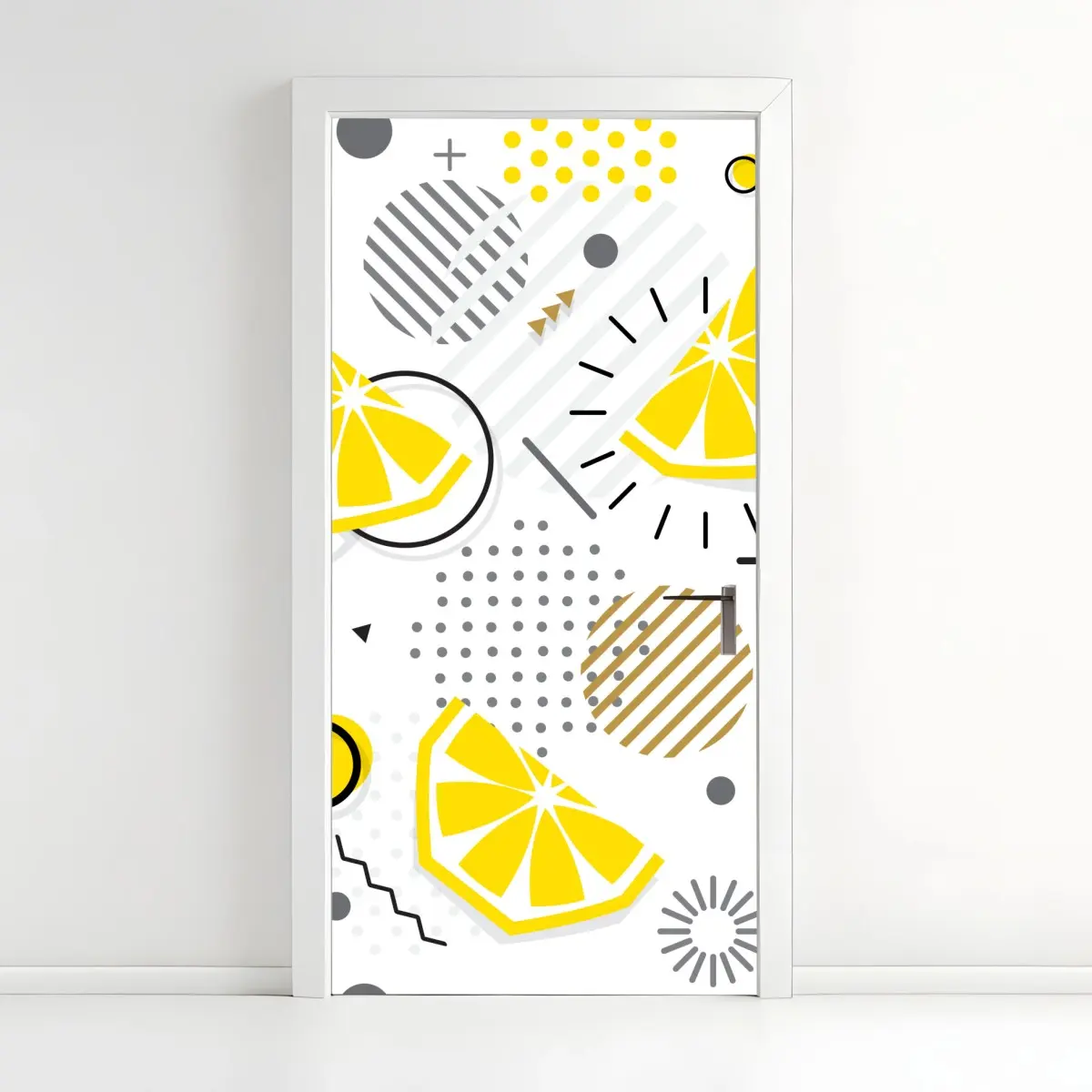 Adesivo per porta motivo estivo con spicchi di limone e forme geometriche • Wallissimo®