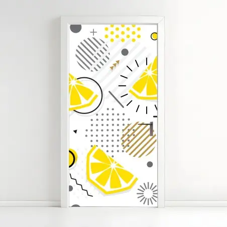 Adesivo per porta motivo estivo con spicchi di limone e forme geometriche • Wallissimo®