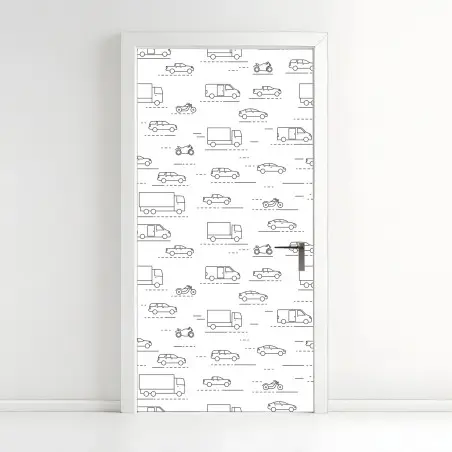Adesivo per porta motivo lineare di veicoli minimalisti • Wallissimo®