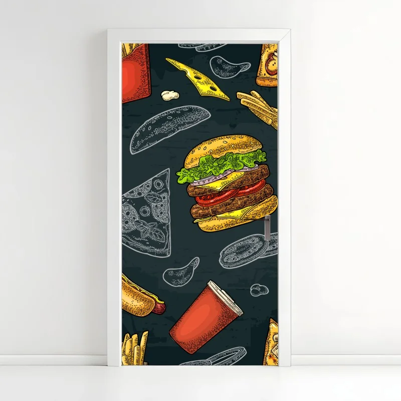 Adesivo per porta motivo cibo da strada illustrato