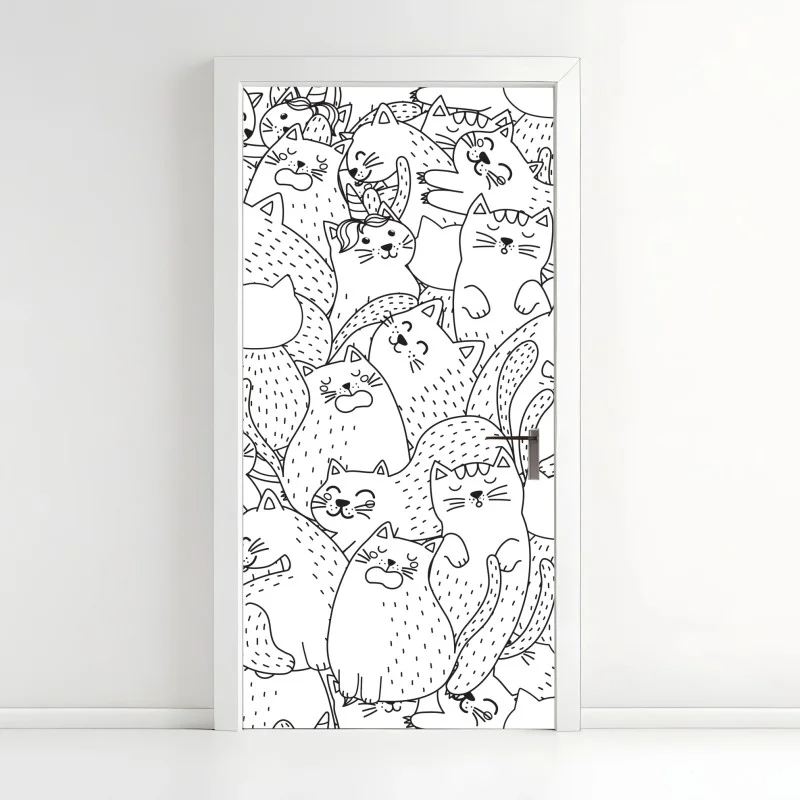 Adesivo per porta mosaico di gatti da colorare