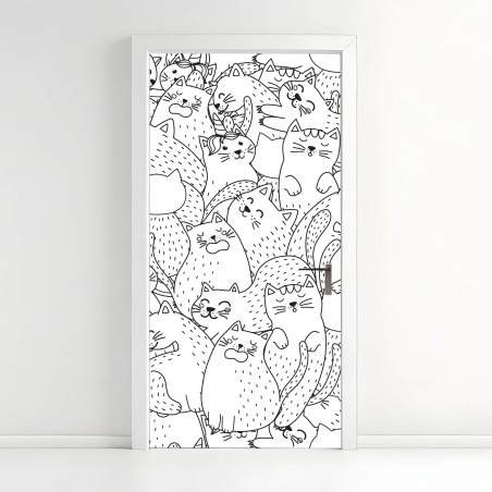 Adesivo per porta mosaico di gatti da colorare • Wallissimo®