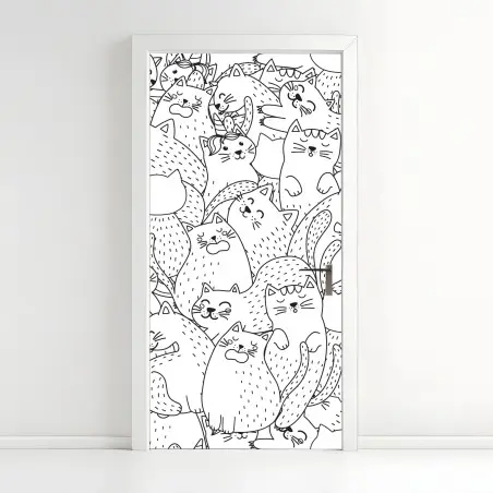 Adesivo per porta mosaico di gatti da colorare • Wallissimo®