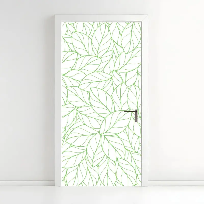 Adesivo per porta motivo botanico foglie verdi minimaliste