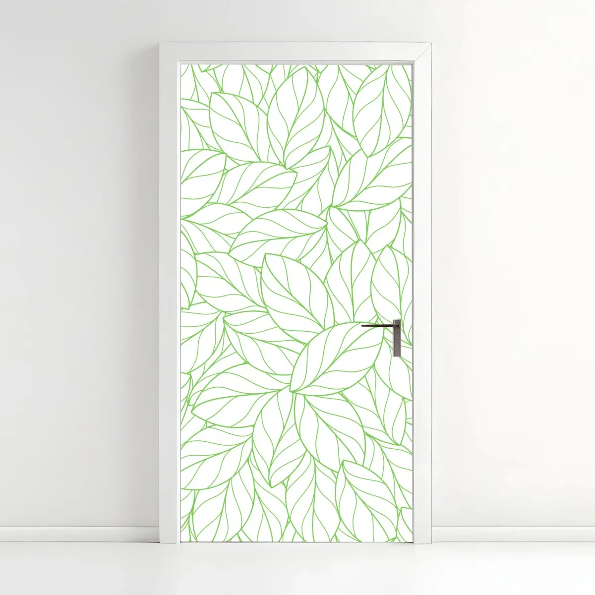 Adesivo per porta motivo botanico foglie verdi minimaliste • Wallissimo®