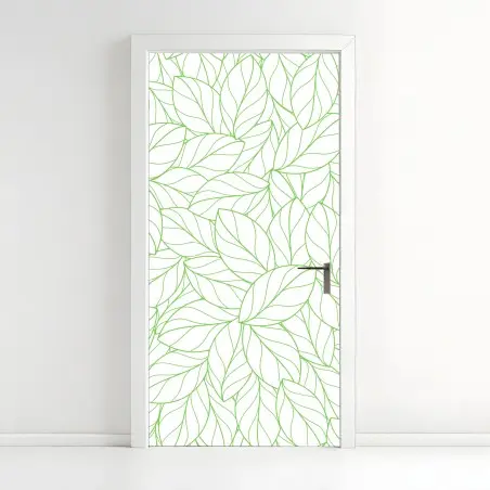 Adesivo per porta motivo botanico foglie verdi minimaliste • Wallissimo®