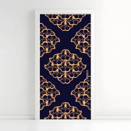 Adesivo per porta motivo ornamentale dorato su sfondo blu notte • Wallissimo®