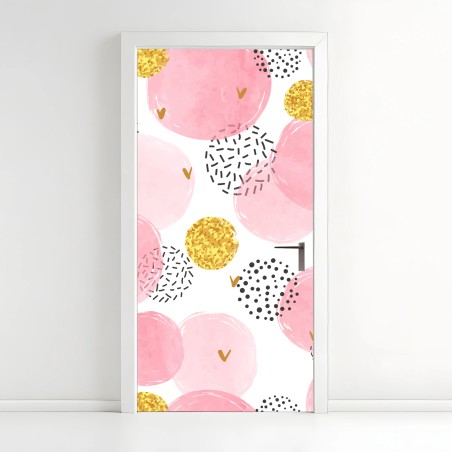 Adesivo per porta motivo a pallini rosa acquerello e glitter oro • Wallissimo®