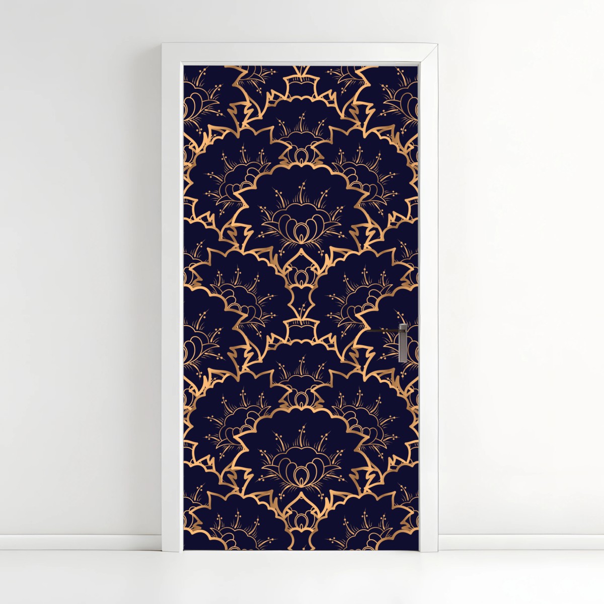 Adesivo per porta eleganza ornamentale dorata su blu notte • Wallissimo®