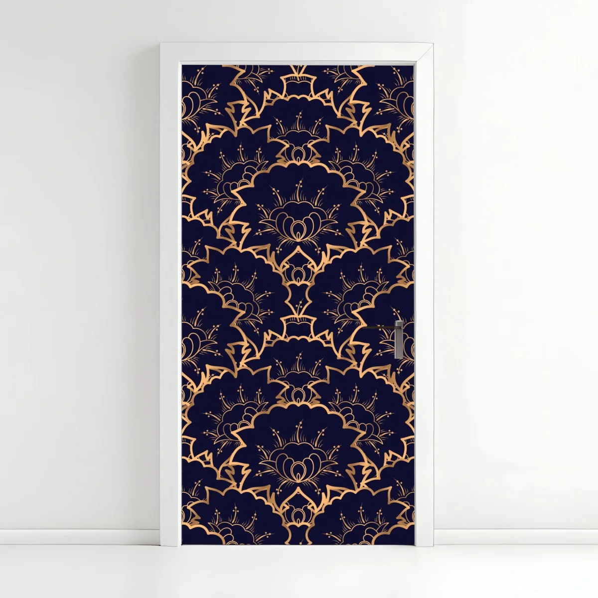 Adesivo per porta eleganza ornamentale dorata su blu notte • Wallissimo® Adesivo per porta eleganza ornamentale dorata su blu notte • Wallissimo®