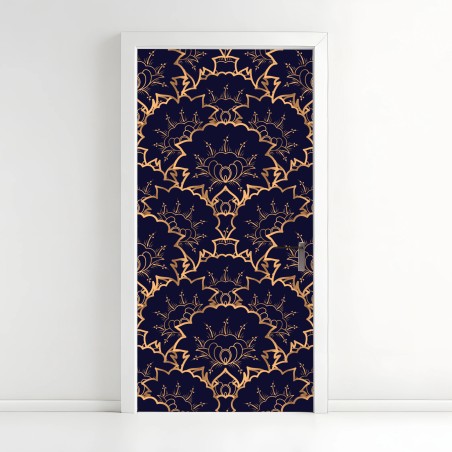 Adesivo per porta eleganza ornamentale dorata su blu notte • Wallissimo®