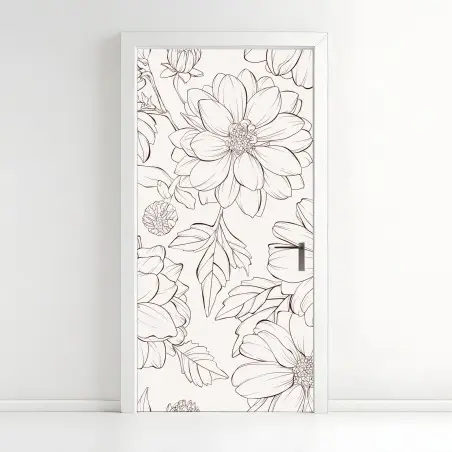 Adesivo per porta motivo floreale a linee sottili su sfondo chiaro • Wallissimo®