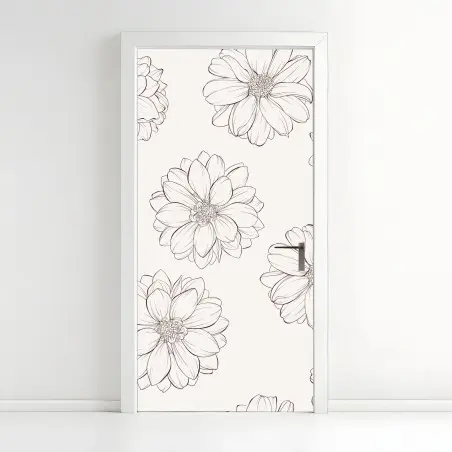 Adesivo per porta motivo floreale elegante su sfondo neutro • Wallissimo®