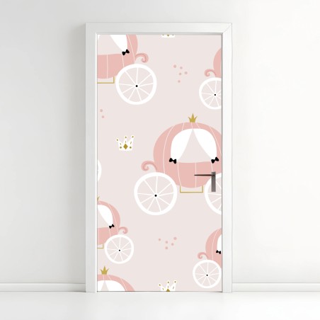 Adesivo per porta carrozza della principessa in rosa pastello • Wallissimo®