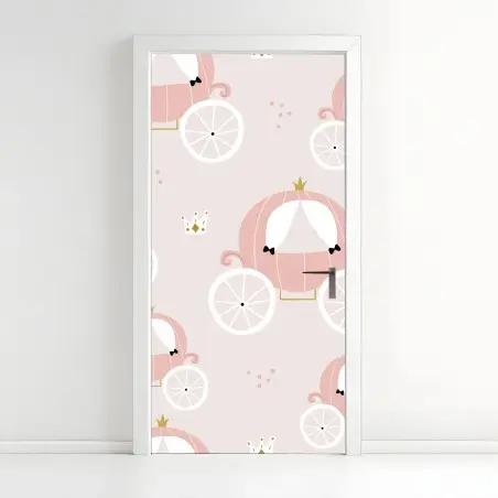 Adesivo per porta carrozza della principessa in rosa pastello • Wallissimo®