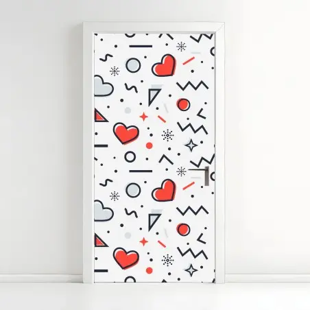 Adesivo per porta motivo romantico a cuori e forme geometriche • Wallissimo®