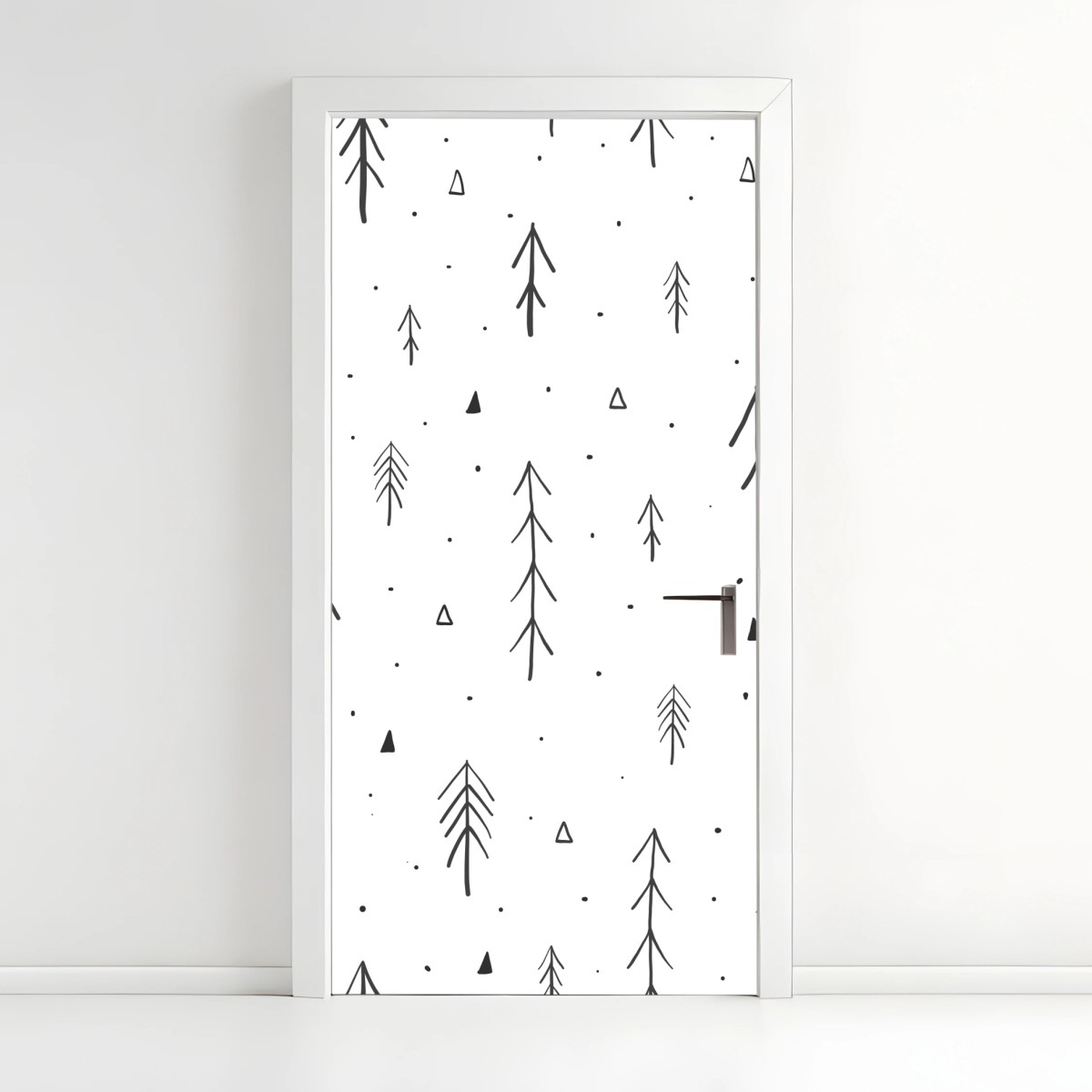 Adesivo per porta motivo bosco stilizzato in bianco e nero • Wallissimo®