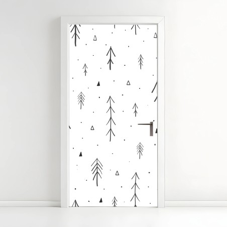 Adesivo per porta motivo bosco stilizzato in bianco e nero • Wallissimo®