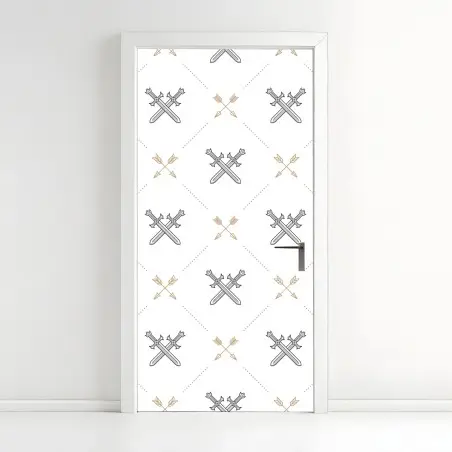 Adesivo per porta motivo araldico geometrico con spade e frecce • Wallissimo®