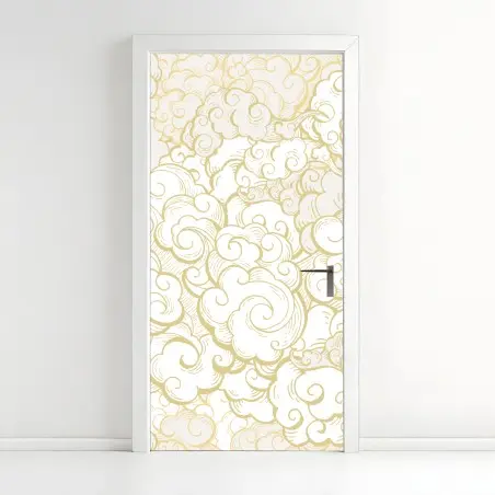 Adesivo per porta motivo di nuvole dorate ornamentali • Wallissimo®