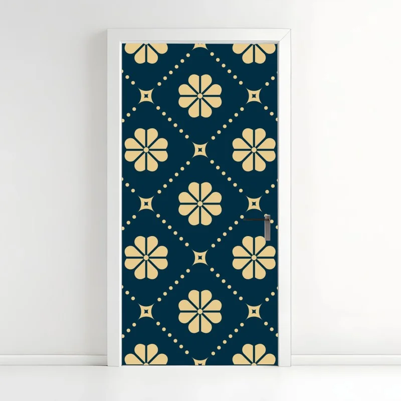 Adesivo per porta motivo floreale geometrico blu navy e beige